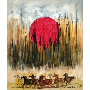 Mashkoor Raza, 30 x 36 Inch, Oil on Canvas, Horse Painting, AC-MR-569